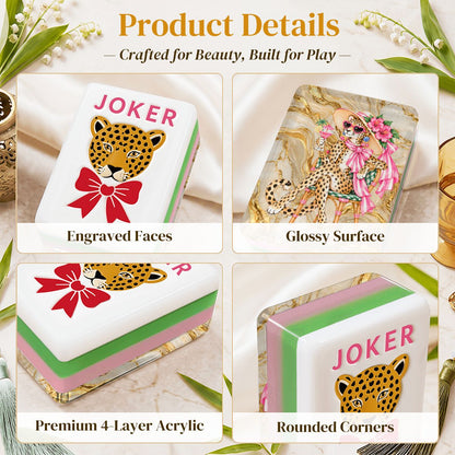 Sipping Leopard 4 Layer Glam Winter American Mahjong Tiles And Carry Case - Splash Of Mahj And Color Co.