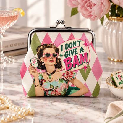 Funny Mahjong, I Don't Give A Bam Women's Leather Kiss Lock Coin Purse - Splash Of Mahj And Color Co.