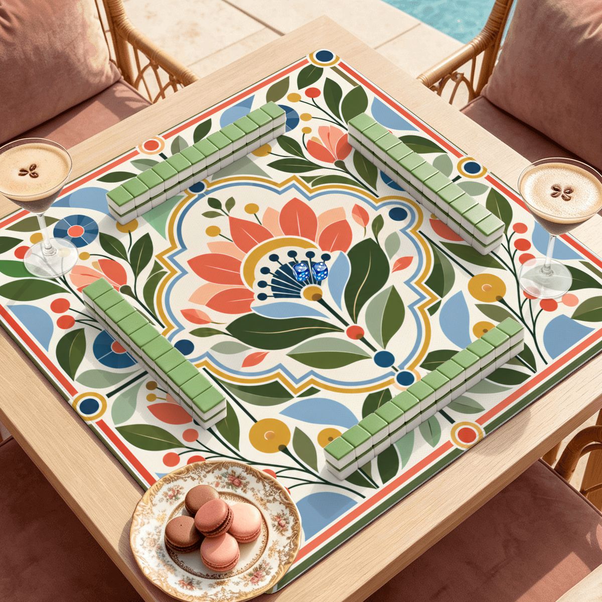 Mod About You Scandinavian Flower Modern Mahjong Mat Sleek Surface - Splash Of Mahj And Color Co.