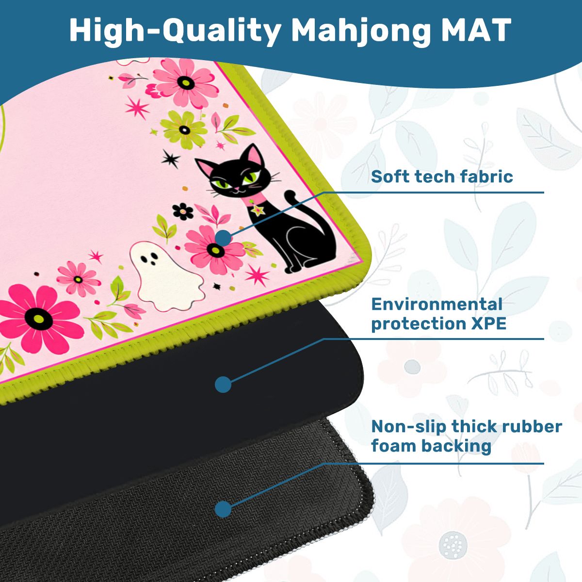 Kitty Ghost Brigade Pink And Green Halloween Mahjong Mat - Splash Of Mahj And Color Co.