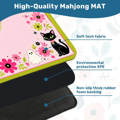 Kitty Ghost Brigade Pink And Green Halloween Mahjong Mat - Splash Of Mahj And Color Co.