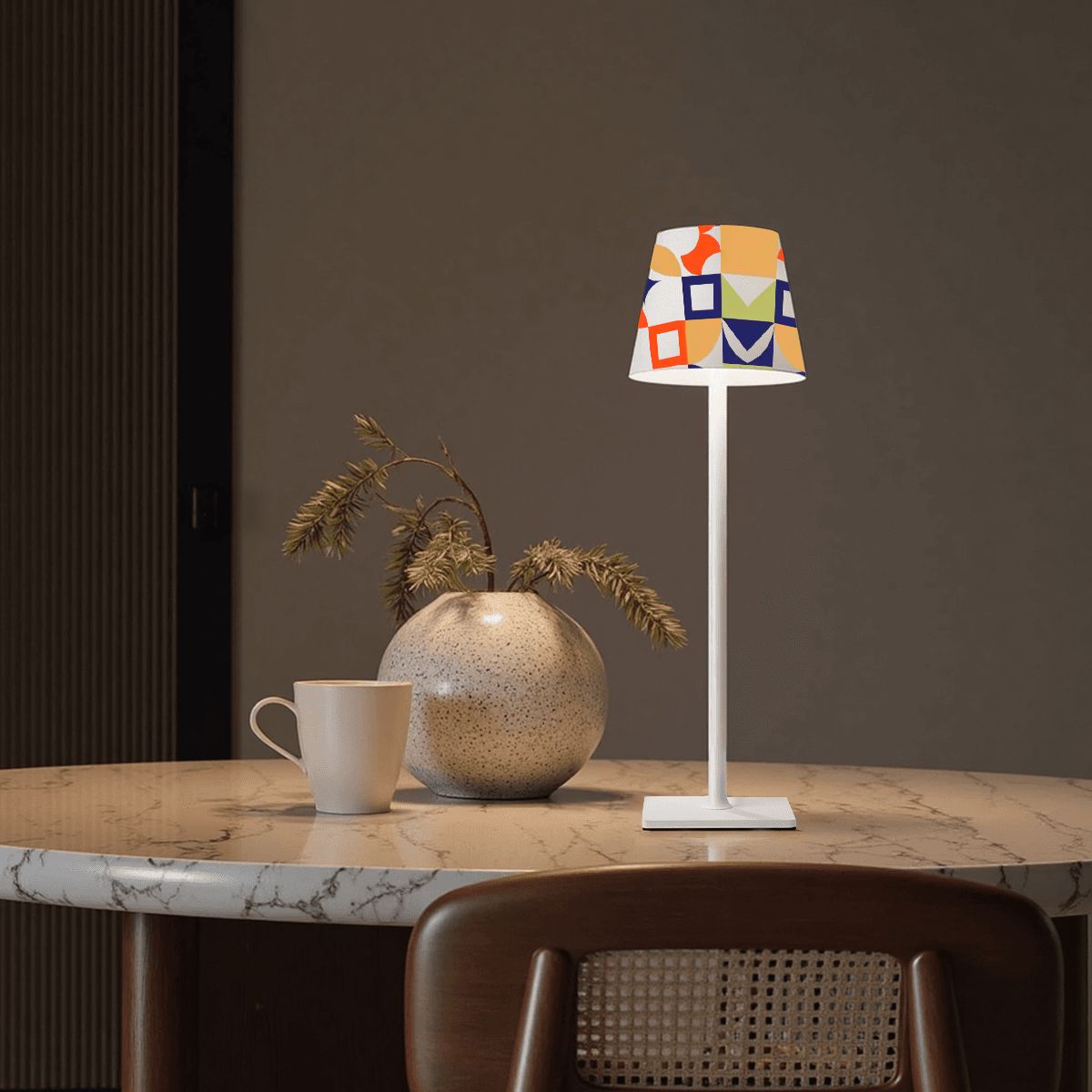 Modern Mahjong Geometric Orange Green Navy Blue LED Cordless Table Lamp
