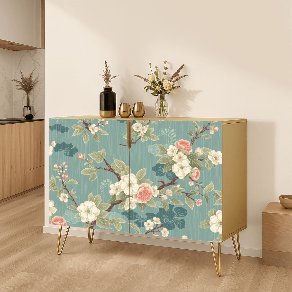 Asian Cherry Blossom Mahjong Tiles And Accessories Sideboard Credenza - Splash Of Mahj And Color Co.