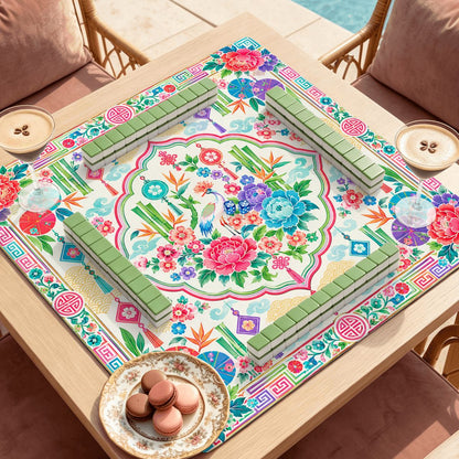Peony & Parasol Mahjong Mat Sleek Surface - Splash Of Mahj And Color Co.