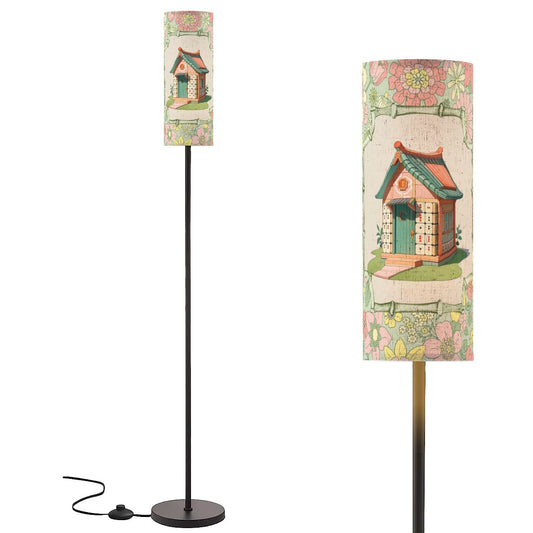 Floral Heritage Mahjong House, Whimsical Green, Pink Book Book Preppy Floor Lamp