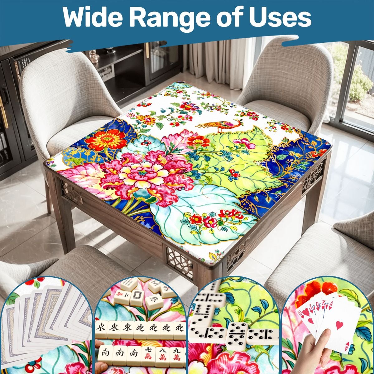 Tobacco Leaf Bam Bird Floral Watercolor Mahjong Mat