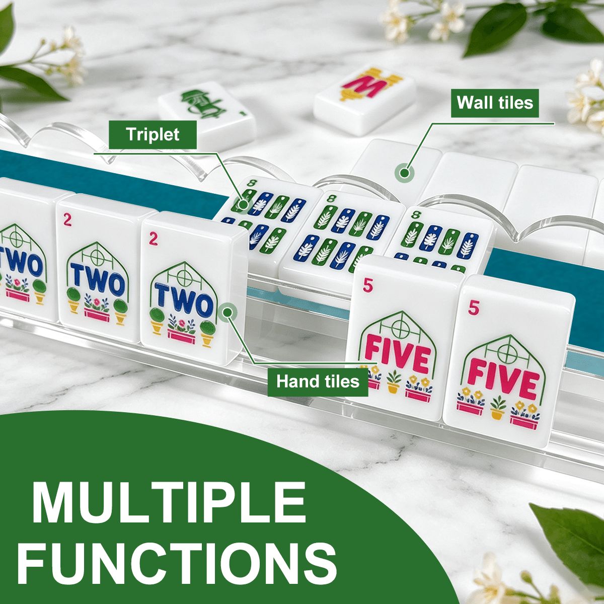 Teal Blue Extended Mahjong Rack Set of 4 Scalloped Magnetic Tile Pusher - Splash Of Mahj And Color Co.
