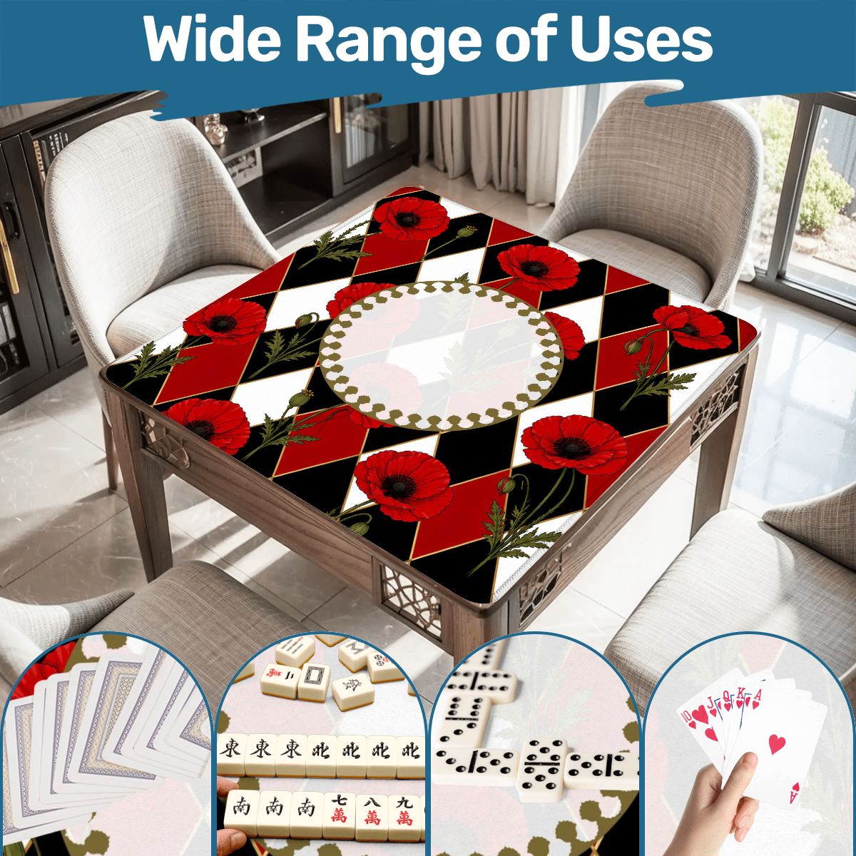 Harlequin Romance Red Poppy Play Mahjong Mat - Splash Of Mahj And Color Co.