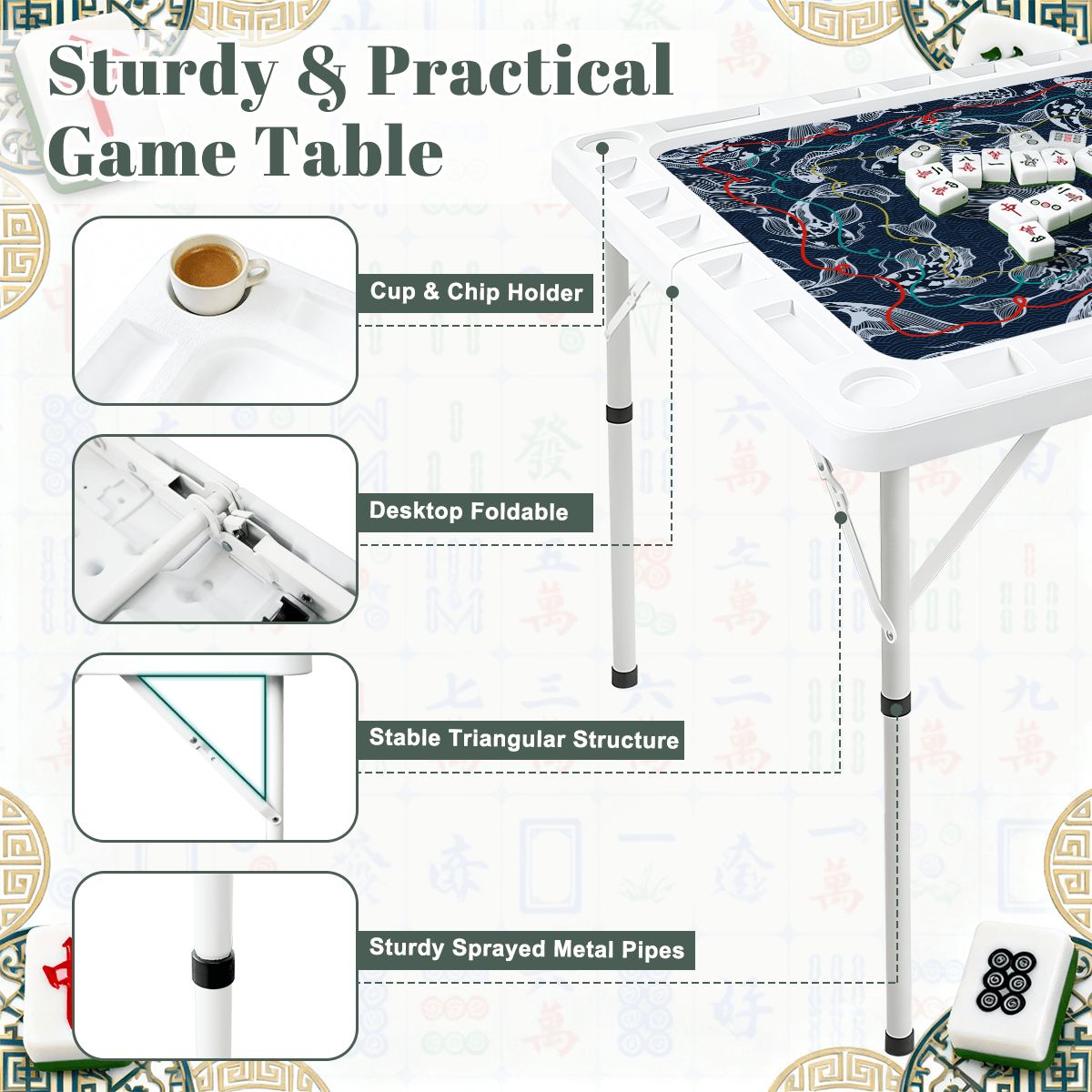 Nautical Koi Fish Foldable Mahjong Table - Splash of Color Co.