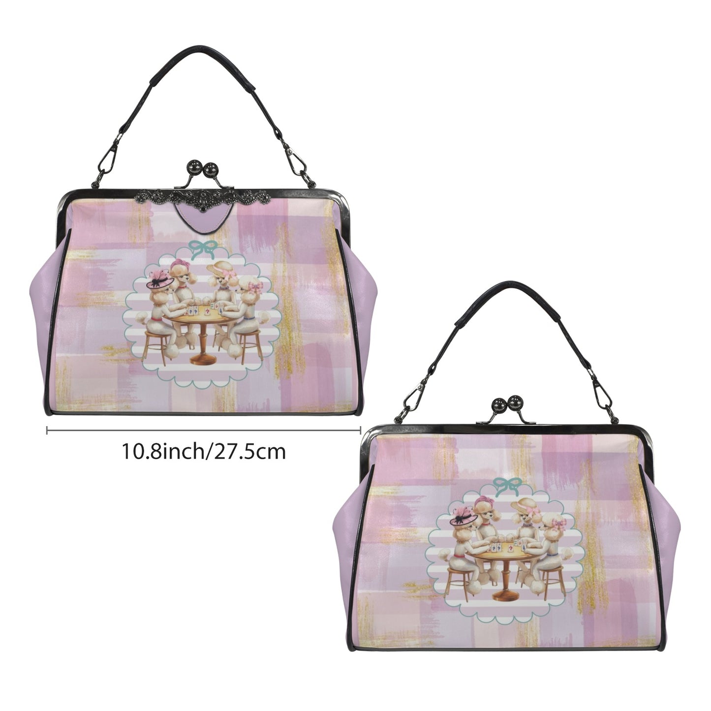 Preppy Poodle Parlor Mahjong Lover Kisslock Crossbody Shoulder Bag - Splash of Color Co.