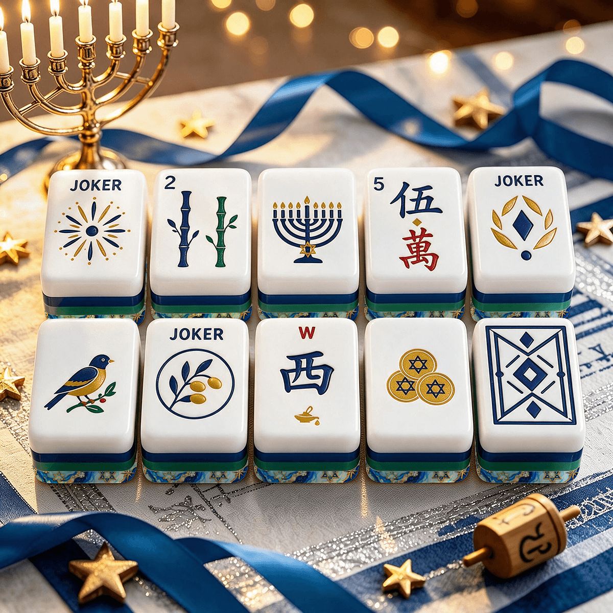 The Gilded Hamsa Heritage Hanukkah Mahjong Tiles And Carry Case
