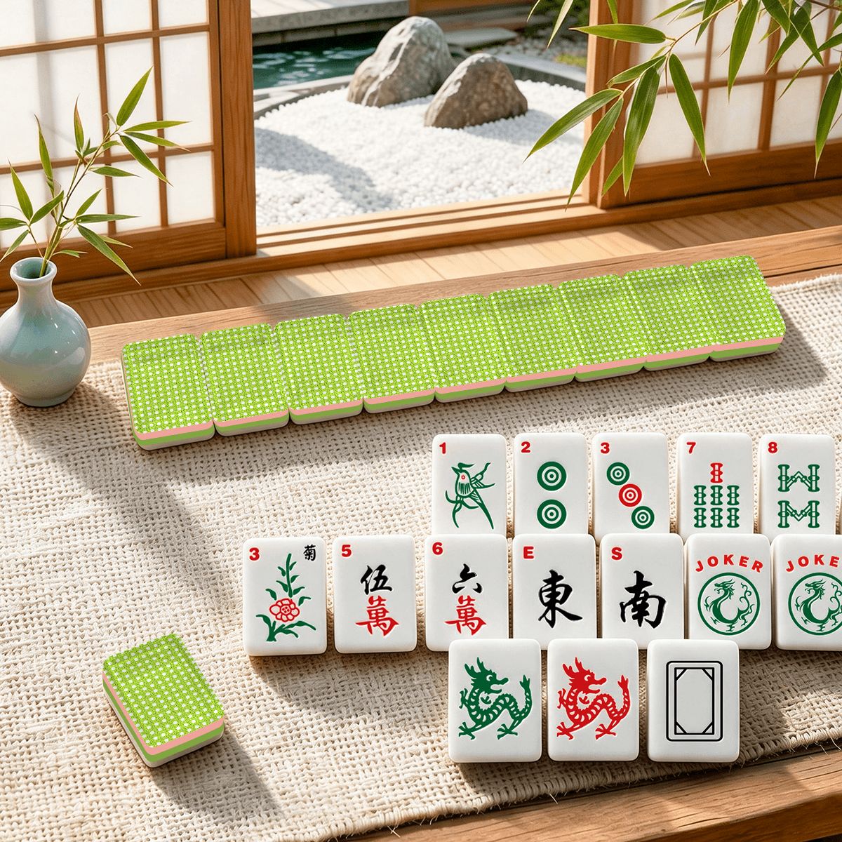 Lime Green Vintage Cane Back 4 Layer American Mahjong Tiles Set And Carry Case - Splash Of Mahj And Color Co.