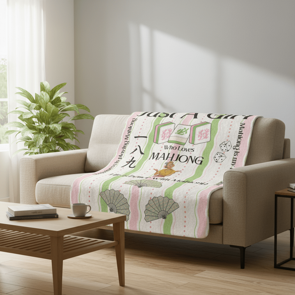 Mahjong Sherpa Blanket — "Just A Girl Who Loves Mahjong" Cozy Fleece Throw - Splash of Color Co.