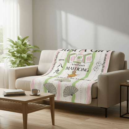 Mahjong Sherpa Blanket — "Just A Girl Who Loves Mahjong" Cozy Fleece Throw - Splash of Color Co.