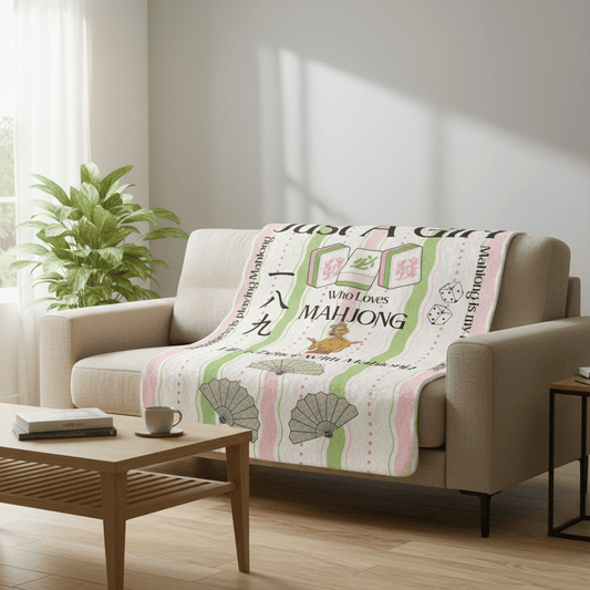 Mahjong Sherpa Blanket — "Just A Girl Who Loves Mahjong" Cozy Fleece Throw - Splash of Color Co.