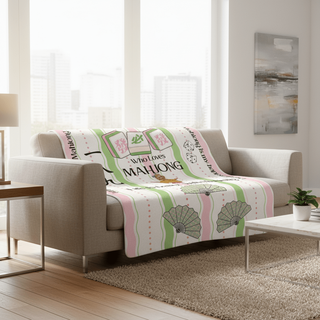 Mahjong Sherpa Blanket — "Just A Girl Who Loves Mahjong" Cozy Fleece Throw - Splash of Color Co.