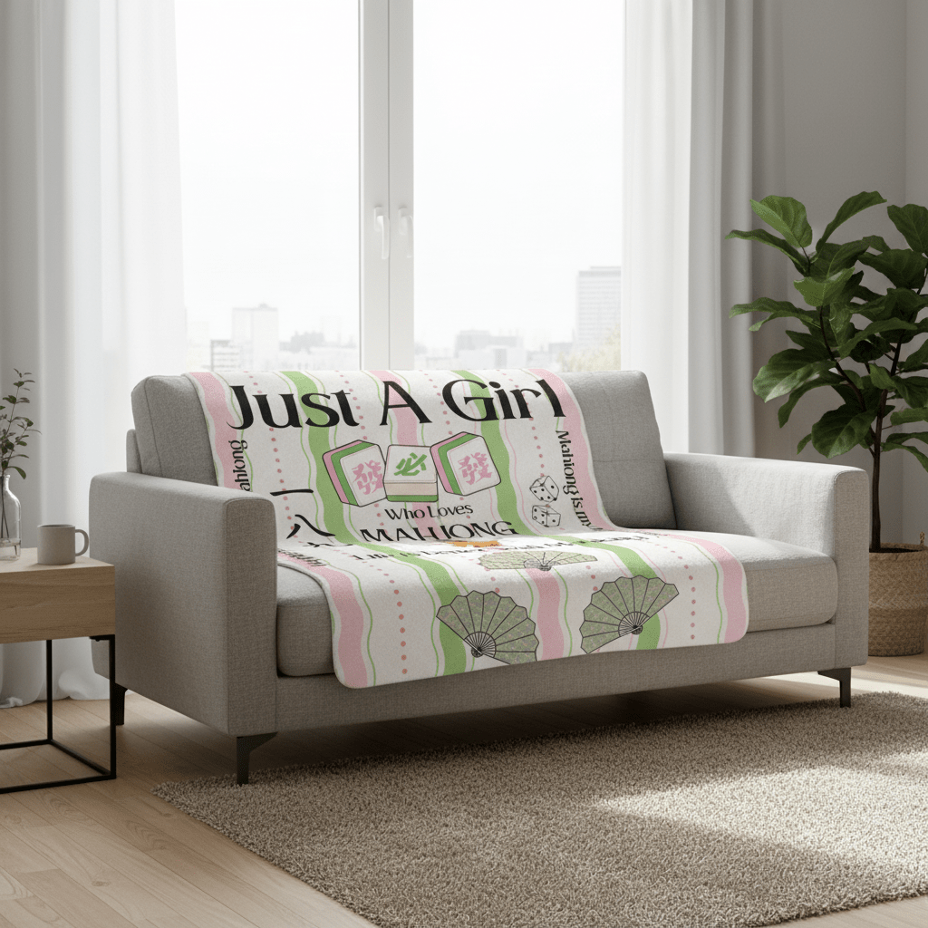Mahjong Sherpa Blanket — "Just A Girl Who Loves Mahjong" Cozy Fleece Throw - Splash of Color Co.