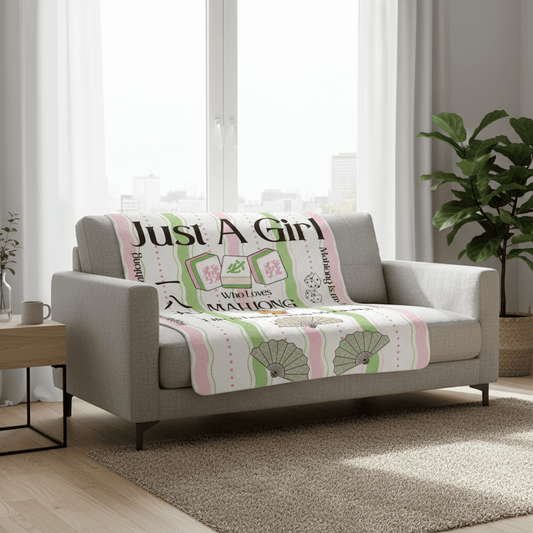 Mahjong Sherpa Blanket — "Just A Girl Who Loves Mahjong" Cozy Fleece Throw - Splash of Color Co.