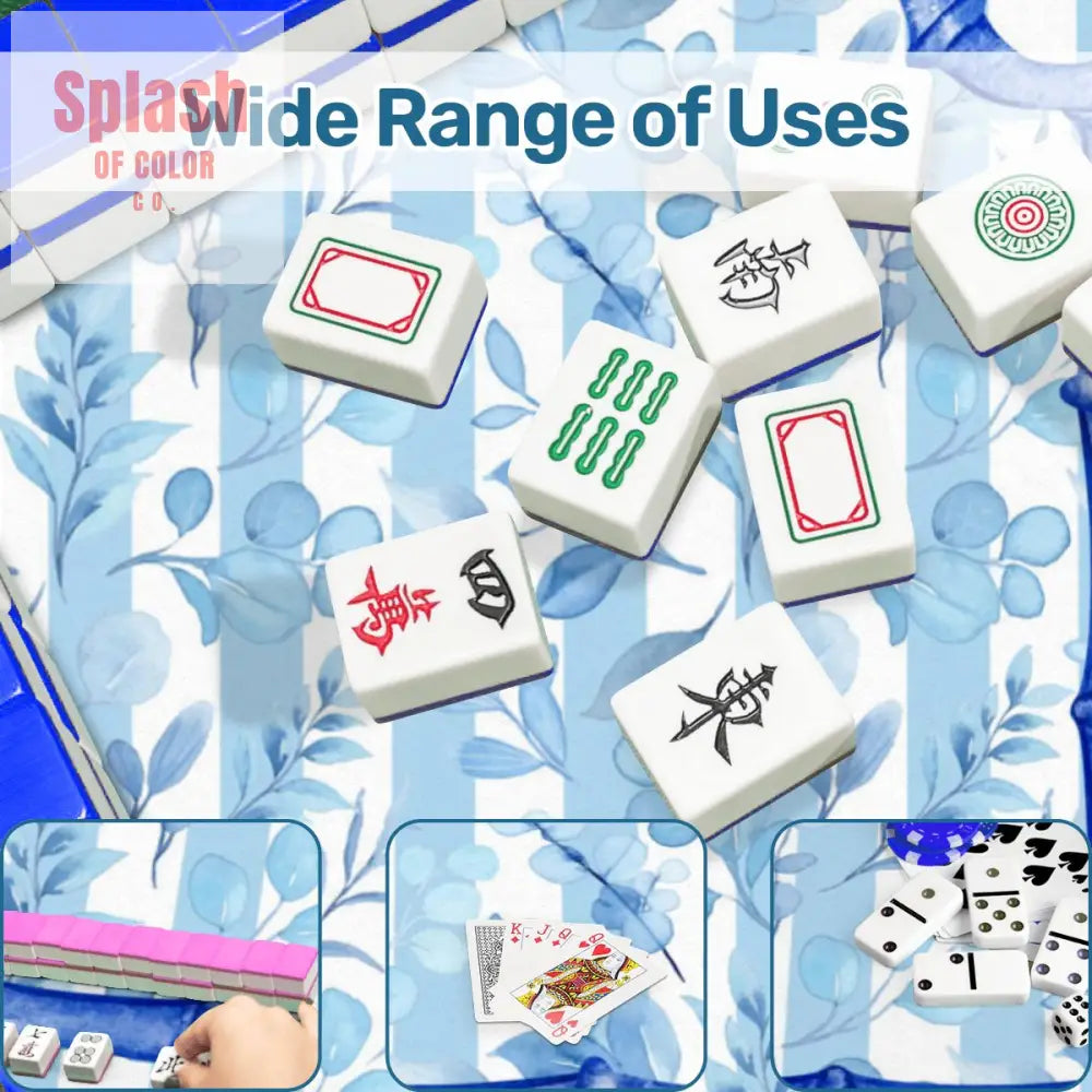 Blue And White Striped Preppy Floral Asian Chinoiserie Flower Border Mahjong Mat - 31.5’’x31.5’’ - Daily Accessories