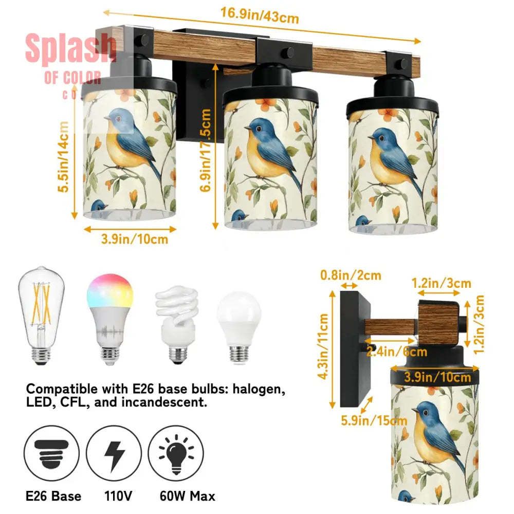 Blue Bird Floral Garden Asian Zen Vanity Light Fixture One Size Wall Lighting