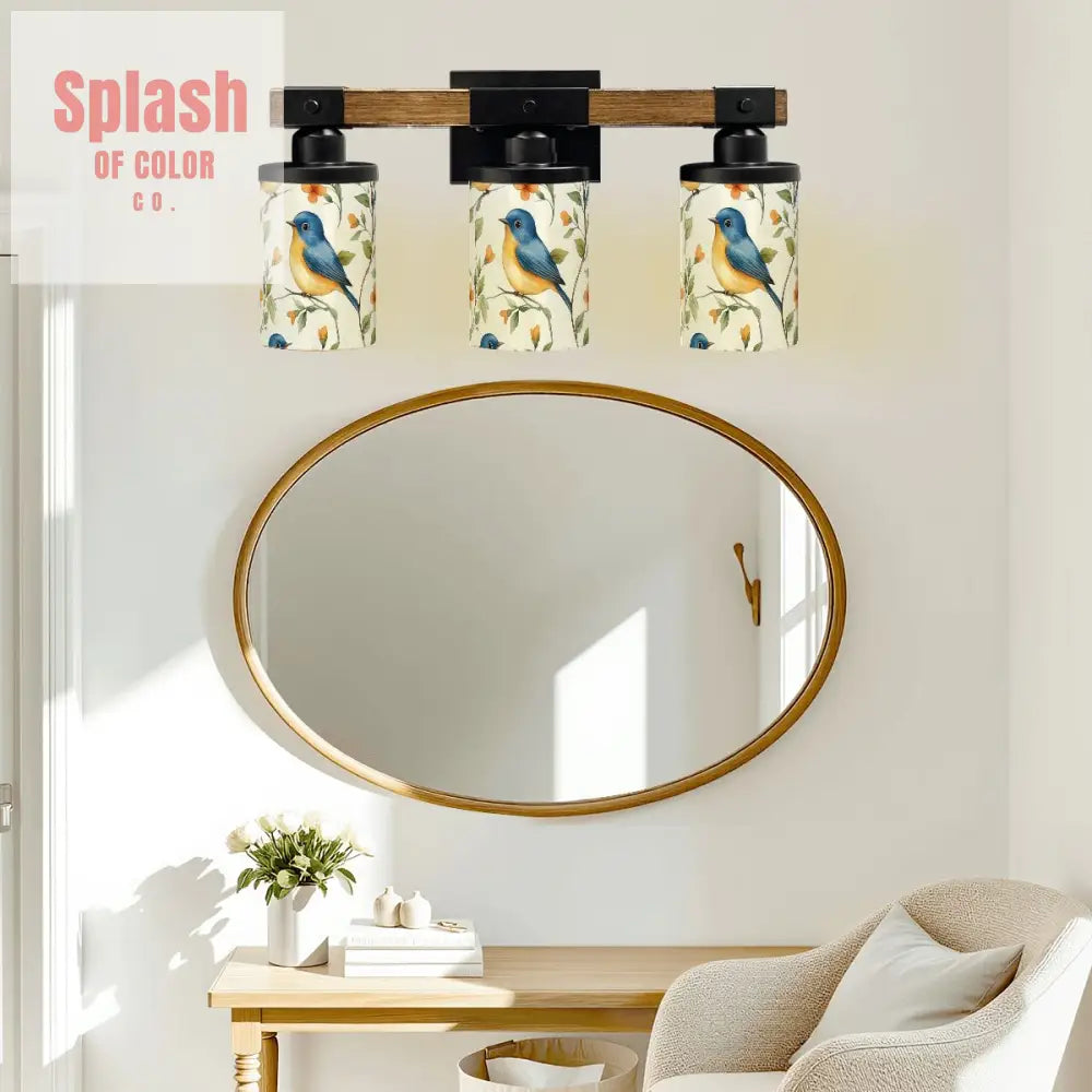 Blue Bird Floral Garden Asian Zen Vanity Light Fixture One Size Wall Lighting