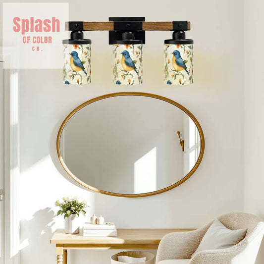 Blue Bird Floral Garden Asian Zen Vanity Light Fixture One Size Wall Lighting
