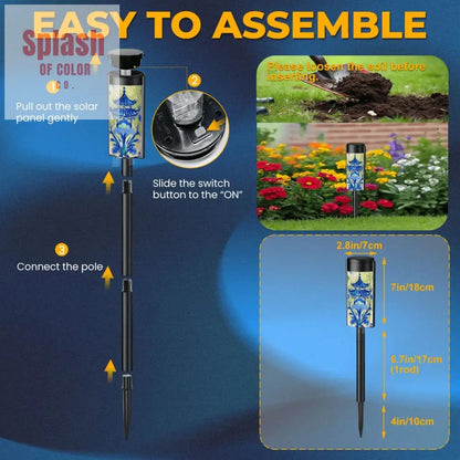 Blue Green Asian Pagoda Zen Garden Outdoor Solar Lights - 4pcs - Garden Decor