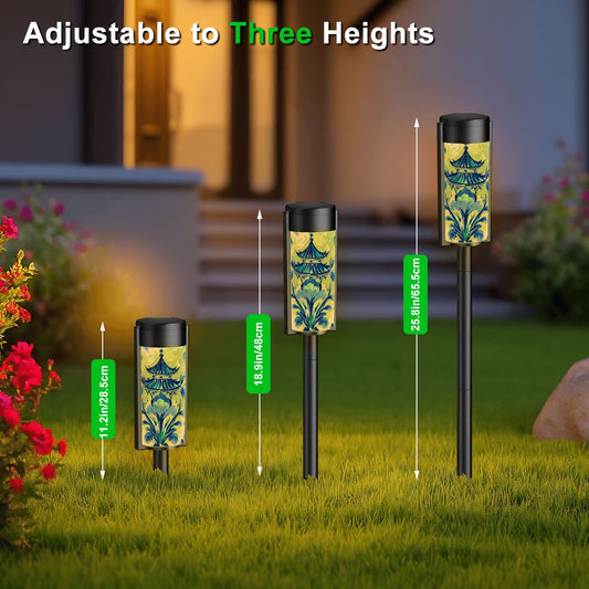 Blue Green Asian Pagoda Zen Garden Outdoor Solar Lights - 4pcs - Garden Decor
