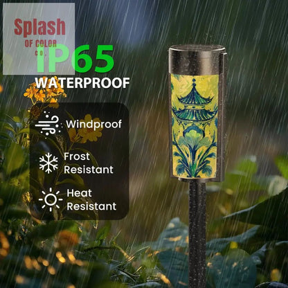 Blue Green Asian Pagoda Zen Garden Outdoor Solar Lights - 4pcs - Garden Decor