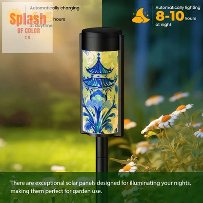 Blue Green Asian Pagoda Zen Garden Outdoor Solar Lights - 4pcs - Garden Decor