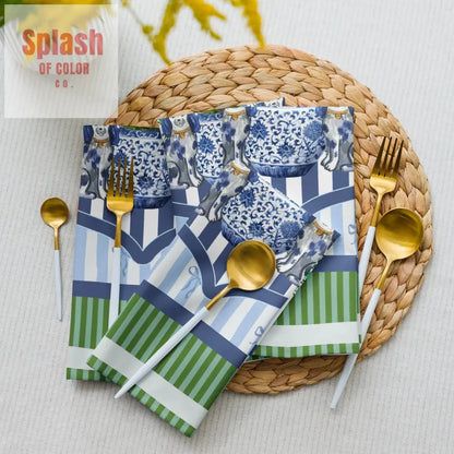 Blue Green Staffordshire Asian Chinoisierie Dinner Napkins - Splash of Color co.