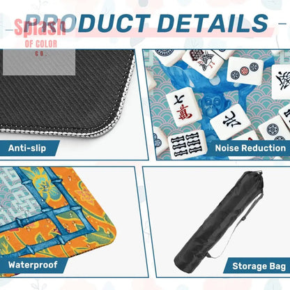 Blue, Orange Floral Monkey Chinoiserie Whimsical Mahjong Mat - Splash of Color co.