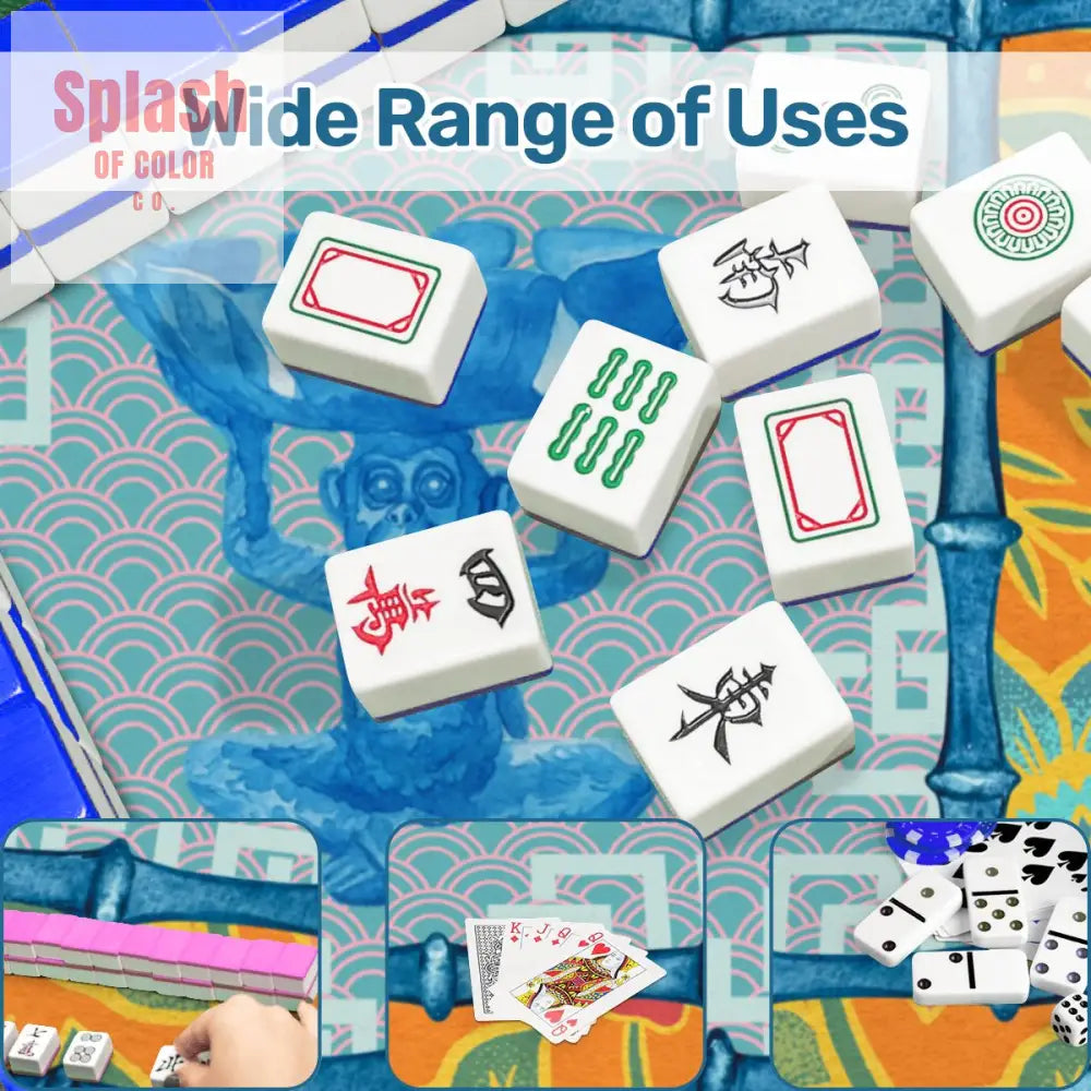 Blue Orange Floral Monkey Chinoiserie Whimsical Mahjong Mat - Daily Accessories
