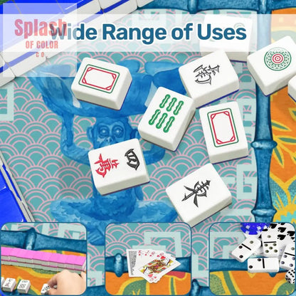 Blue, Orange Floral Monkey Chinoiserie Whimsical Mahjong Mat - Splash of Color co.