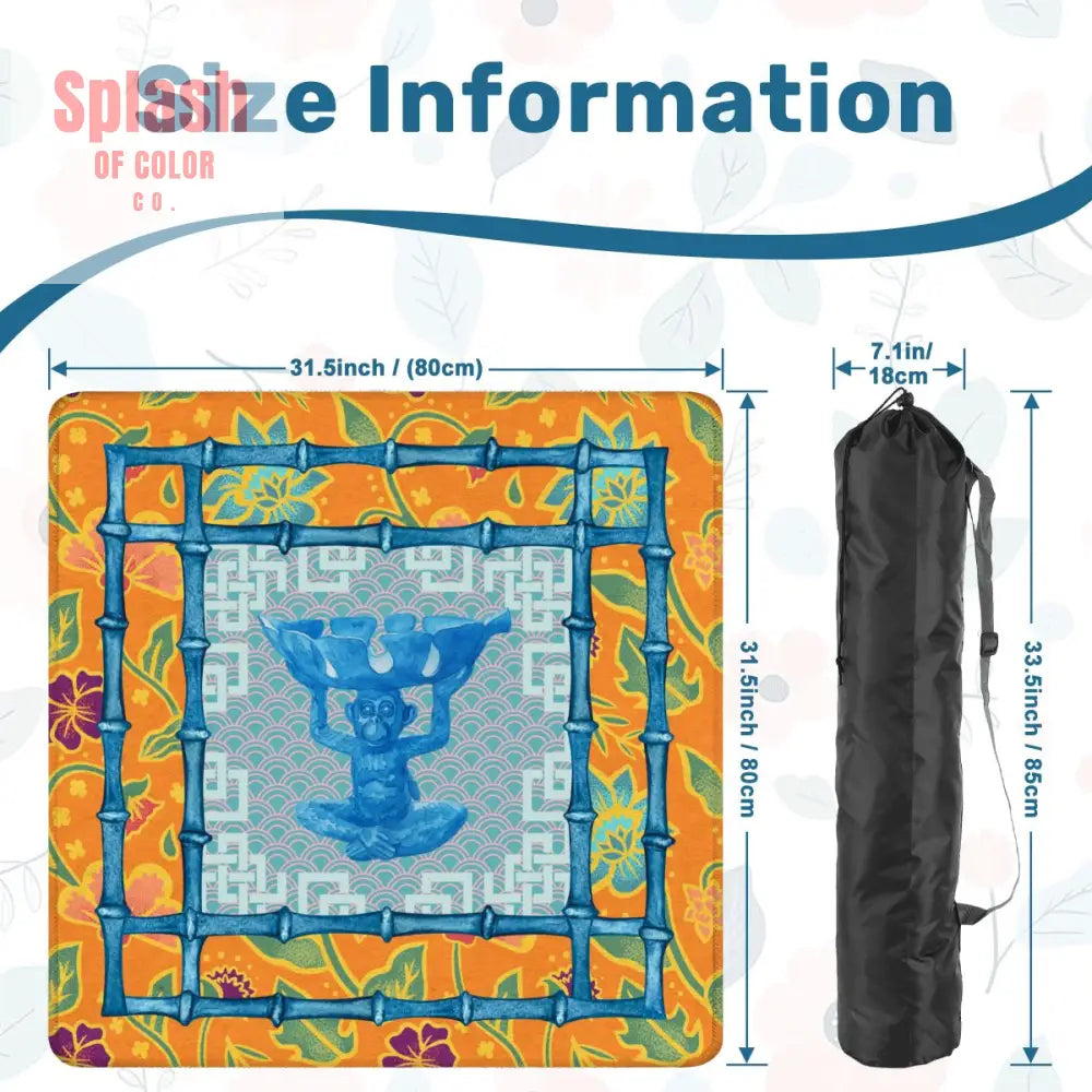Blue Orange Floral Monkey Chinoiserie Whimsical Mahjong Mat - Daily Accessories