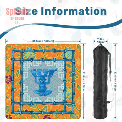 Blue, Orange Floral Monkey Chinoiserie Whimsical Mahjong Mat - Splash of Color co.
