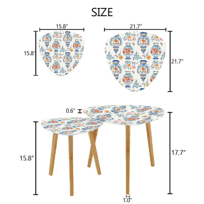Blue White Orange Floral Asian Chinoiserie Nesting Triangle Coffee Table Set of 2 - One Size - Home Accessories