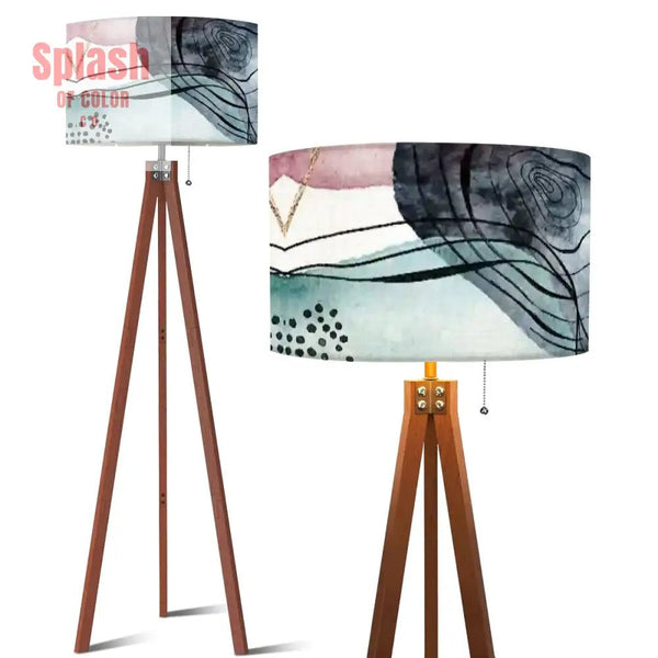 Bohemain Watercolor Blue Blush Abstract Modern Tripod Floor Lamp 17.5’’x59.4’’ Floor Lamps
