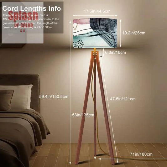 Bohemain Watercolor Blue Blush Abstract Modern Tripod Floor Lamp 17.5’’x59.4’’ Floor Lamps