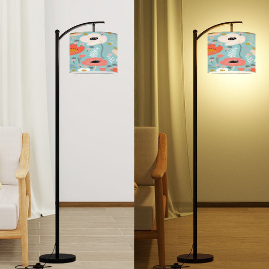 Bohemian Flower Shade Blue White Orange Poppy Flower Arc Floor Lamp - One Size - Floor Lamps
