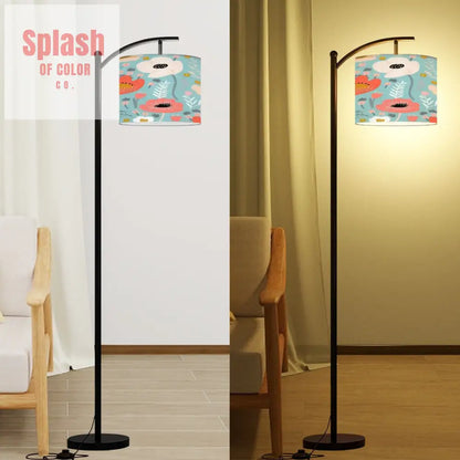 Bohemian Flower Shade Blue White Orange Poppy Flower Arc Floor Lamp - One Size - Floor Lamps