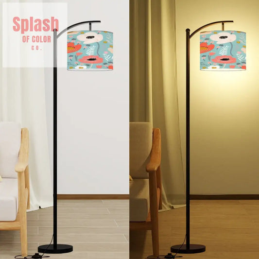 Bohemian Flower Shade Blue White Orange Poppy Flower Arc Floor Lamp - One Size - Floor Lamps