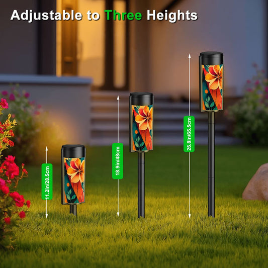 Bohemian Modern Flower Orange Teal Yellow Outdoor Garden Solar Lights - 4pcs - Garden Decor