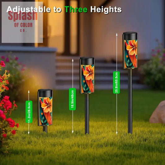 Bohemian Modern Flower Orange Teal Yellow Outdoor Garden Solar Lights - 4pcs - Garden Decor