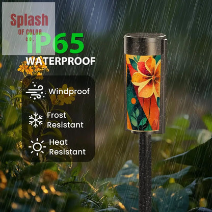 Bohemian Modern Flower Orange Teal Yellow Outdoor Garden Solar Lights - 4pcs - Garden Decor