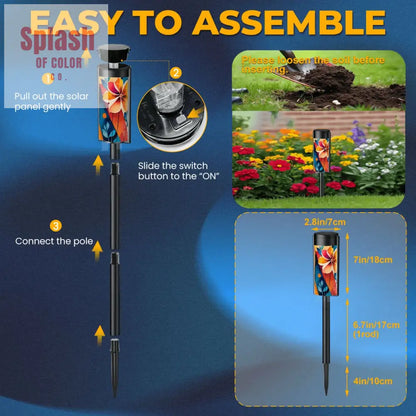 Bohemian Modern Flower Orange Teal Yellow Outdoor Garden Solar Lights - 4pcs - Garden Decor