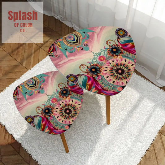 Bohemian Watercolor Bejeweled Tones Fusia Pink Blue Boho Nesting Tables One Size Home Accessories
