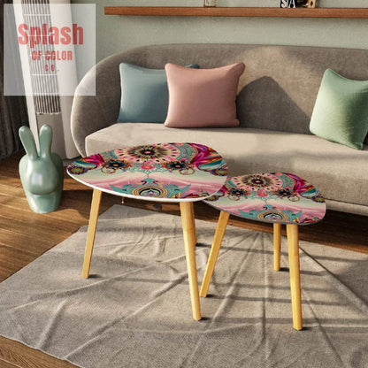Bohemian Watercolor Bejeweled Tones Fusia Pink Blue Boho Nesting Tables One Size Home Accessories