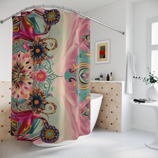 Bohemian Watercolor Shower Curtain Ikat Moody Maximalist Bathroom Decor Home Accessories Unique Bath Curtain Artistic