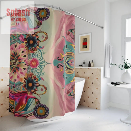 Bohemian Watercolor Shower Curtain Ikat Moody Maximalist Bathroom Decor Home Accessories Unique Bath Curtain Artistic